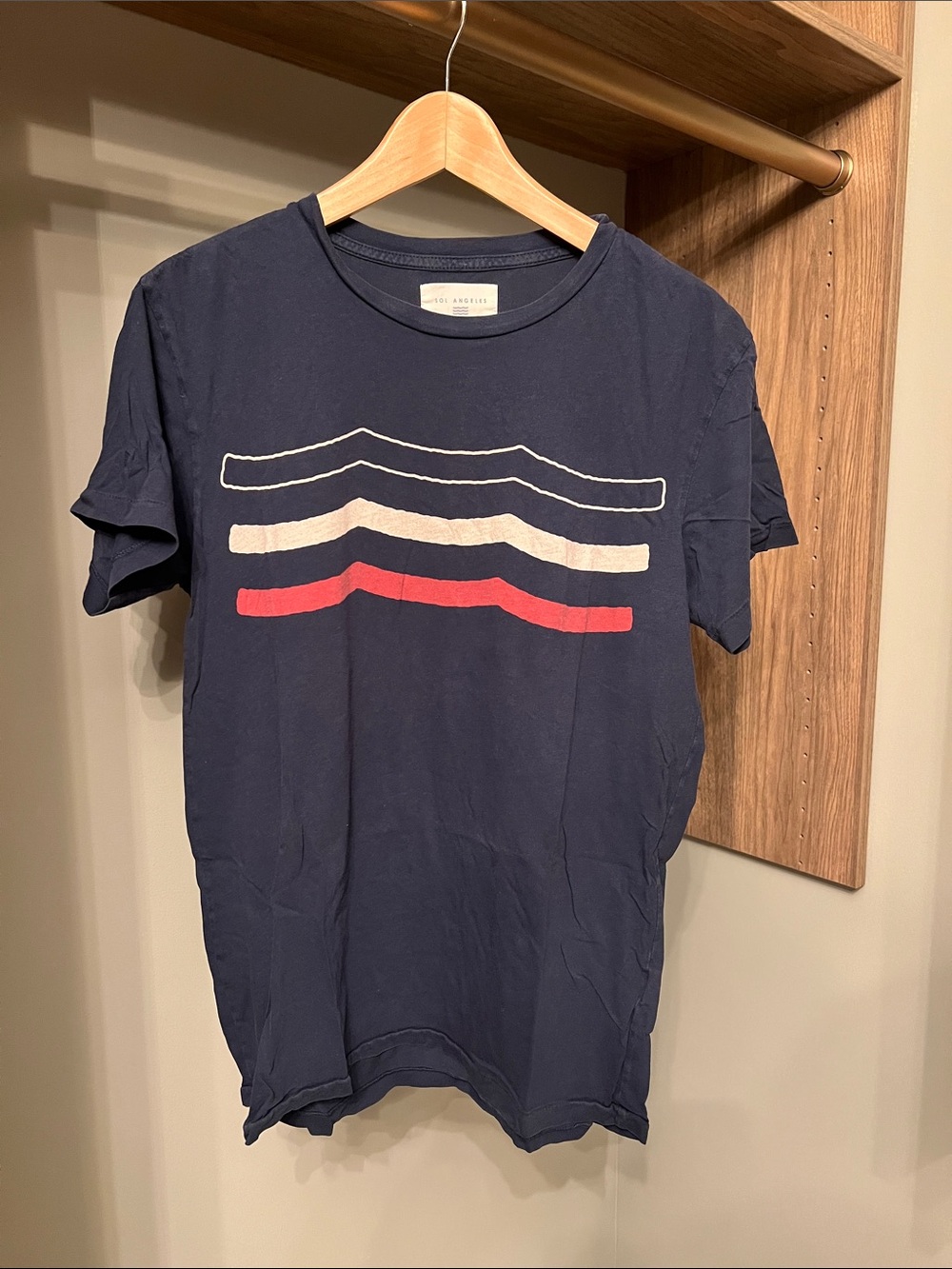 Sol Angeles Navy Short Sleeve Tee with White and Red Wave Stripes